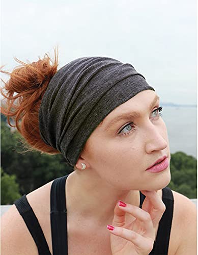 Wide Headbands for Women Black Stylish Head Wraps Boho Thick Hairbands Large African Sport Yoga Turban Headband Hair Accessories (Pack of 4)