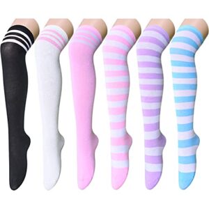 sockfun striped thigh high socks knee high socks for women teen girls, long socks over the knee socks striped socks school socks