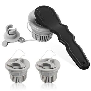 Double Seal 6-Groove Air Valve, 3PCs Universal Kayak Boat Air Valve with Black Wrench for Inflatable Boat Raft Dinghy Kayak Canoe Rafts (Grey Air Valve)