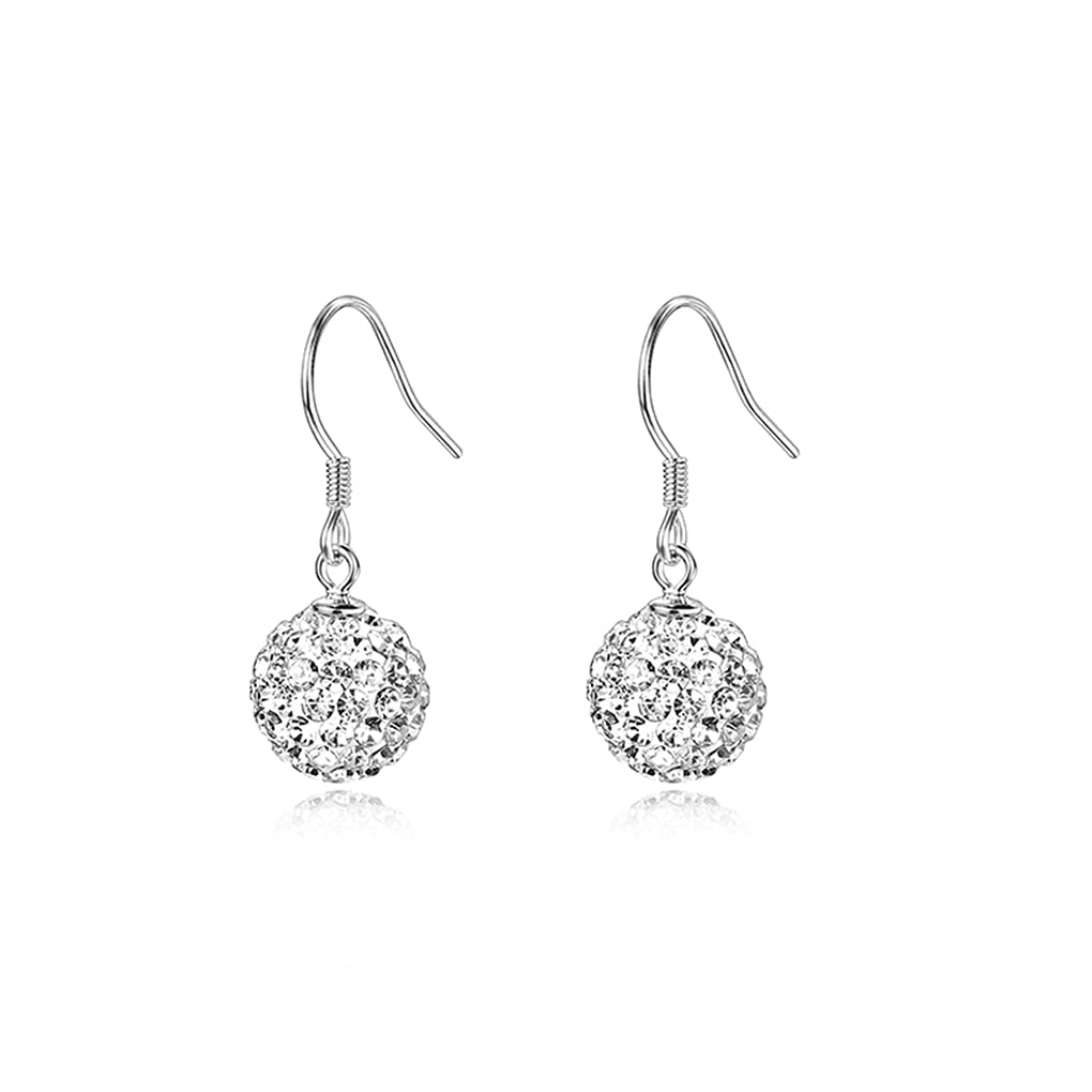 SLUYNZ 925 Sterling Silver Rhinestone Drop Earrings for Women Teens Shiny CZ Ball Dangle Earrings