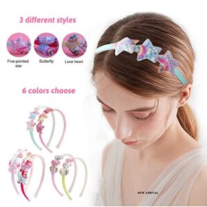 Fishdown Girls Glitter Headbands Toddler Sequin Head Bands with Teeth Non-slip Glitter Headband Hairband for Girls and Kids(6Pcs)