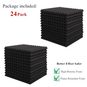 24 Pack 12'' x 12'' x 1'' Acoustic Foam High Density Sound Insulation Proofing Sponge Absorption Flame Retardant Panel Soundproof Wall Panels for Home Studio