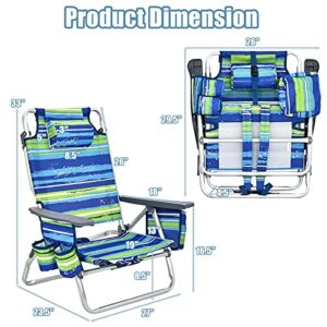 Giantex Beach Chair 2-Pack Sling Camping / Sunbathing Chairs with 5 Adjustable Position, Head Pillow, Storage Bag, Towel Bar, Cup Holders, Folding Fishing Backpack Lawn Chairs