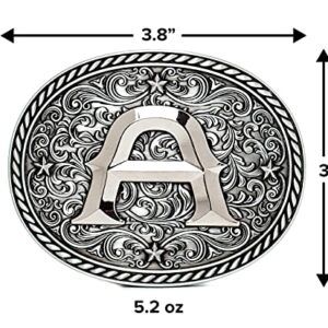 Western Cowboy/Cowgirl Initial Belt Buckle - Silver- Large, Letter Buckles For Men And Women H