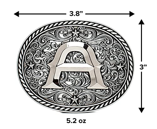 Western Cowboy/Cowgirl Initial Belt Buckle - Silver- Large, Letter Buckles For Men And Women H