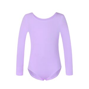 phineein girls long sleeve team basic leotards for kids (4-6years, lavender)