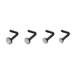 AllerPierce 20G 20Pcs Nose Studs Rings Stainless Steel CZ Black L Shape Stud Nose Piercing Jewelry for Women Men Hypoallergenic Nose Pin 1.5mm 2mm 2.5mm 3mm