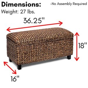 BIRDROCK HOME Wicker Storage Ottoman Bench with Lid - Large Rattan Chest for Blankets, Towels, and Shoes - Decorative Woven Trunk for Bedroom, Living Room, or Patio - Safety Hinges - Brown Wash