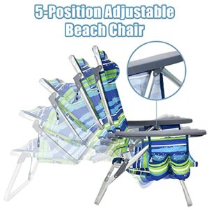 Giantex Beach Chair 2-Pack Sling Camping / Sunbathing Chairs with 5 Adjustable Position, Head Pillow, Storage Bag, Towel Bar, Cup Holders, Folding Fishing Backpack Lawn Chairs