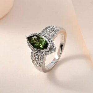 SHOP LC Ct 1 925 Sterling Silver Moldavite Promise Ring for Women Jewelry Engagement Anniversary Wedding Promise Platinum Plated Zircon Bride Size 8 Birthday Gifts for Women