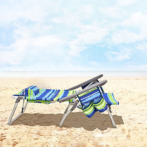 Giantex Beach Chair 2-Pack Sling Camping / Sunbathing Chairs with 5 Adjustable Position, Head Pillow, Storage Bag, Towel Bar, Cup Holders, Folding Fishing Backpack Lawn Chairs