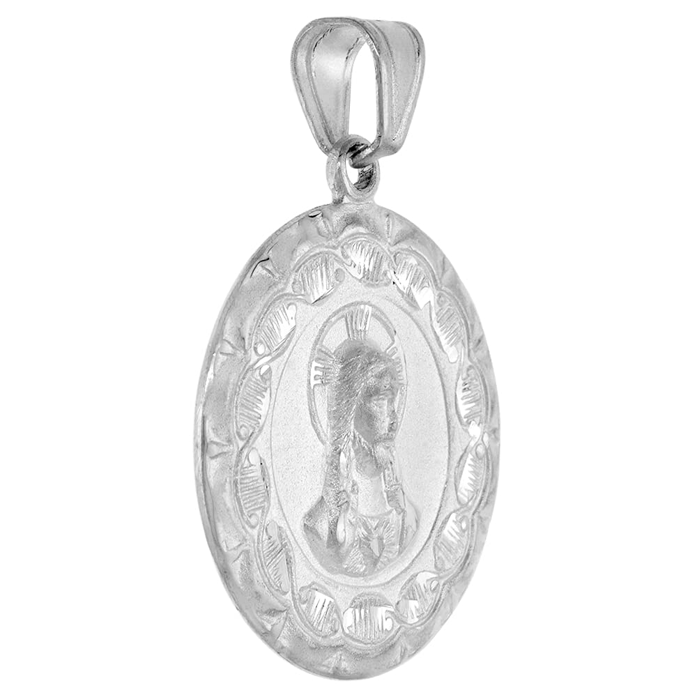 1 1/16 inch Round Sterling Silver Double Sided Our Lady of Guadalupe & Sacred Heart of Jesus Medal Pendant for Men 27 mm Round