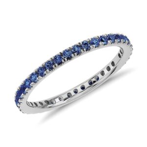 etneyjewels 0.5 Carat Blue Sapphire Round Cut Stackable Eternity Rings For Women In 10K White Gold Anniversary And Wedding Pave Setting (Blue Gemstone 0.5 ctw, Color: Blue, Clarity: VS, 8.5)