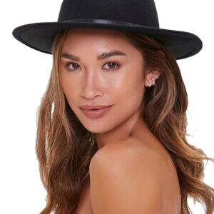 Womens Vintage Wide-Brim Fedora-Hat with Belt-Buckle Panama Hat for Women (Black 1pc, M:56-58cm/22.4-23.2inch)