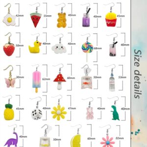 Jewdreamer 24 Pairs Cute Earrings Weird Earrings Set Funny Kawaii Earrings Fruit Gummy Bear Duck Water Bottle Goldfish Dinosaur Mushroom Butterfly Strawberry Dangle Earrings for Women