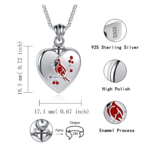 Sterling Silver Cremation Urn Jewelry - Cardinal Heart Cremation Keepsake Pendant Necklace Bracelet Memorial Jewelry Gifts for A Loss of The Loved One (Necklace)