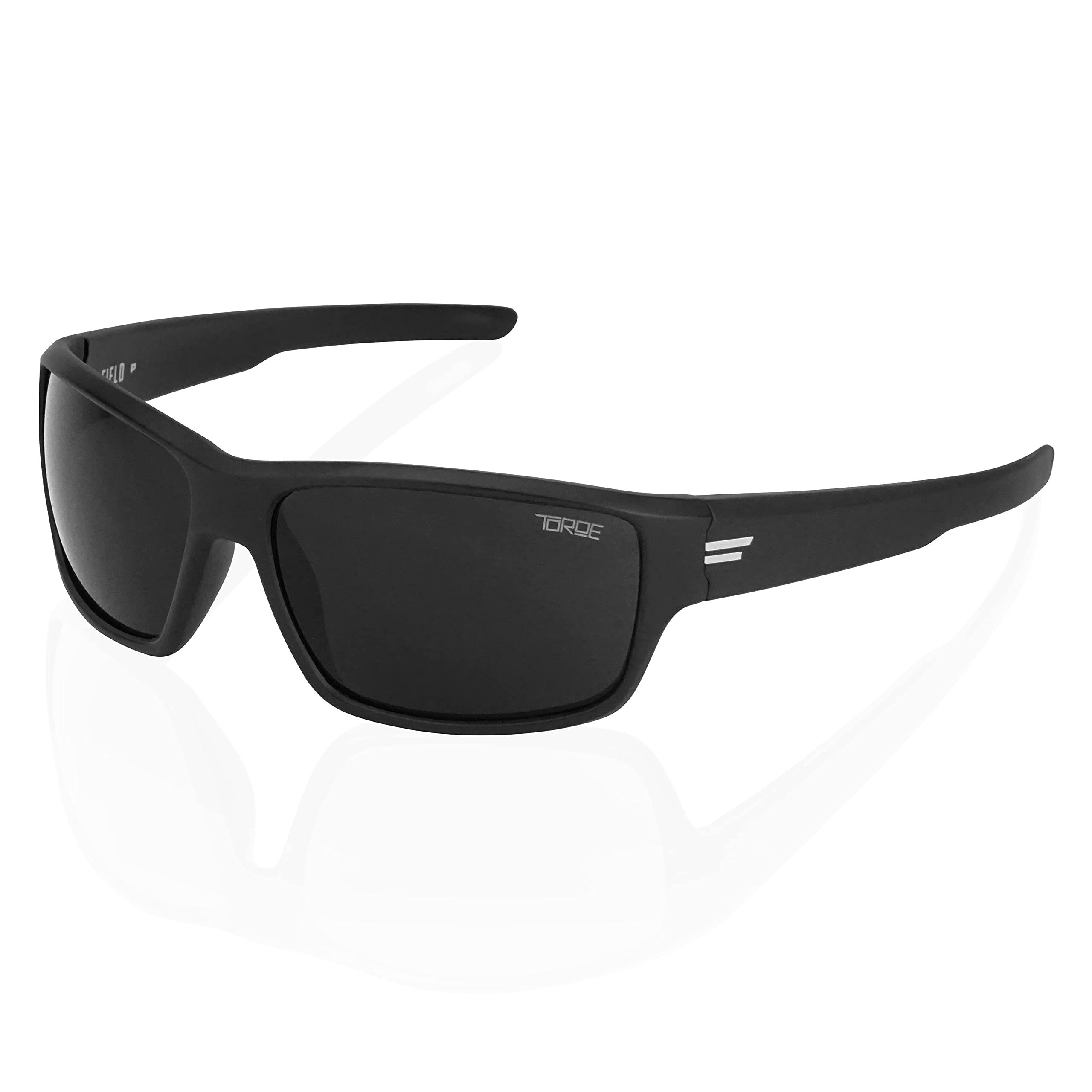 TOROE Eyewear FIELD Wrap Around Sport Sunglasses With Polycarbonate Polarized Lenses, Lightweight TR90 Frame (Matte Black | White Emblem, Black (C4))