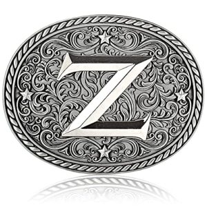 western cowboy/cowgirl initial belt buckle - silver- large, letter buckles for men and women m