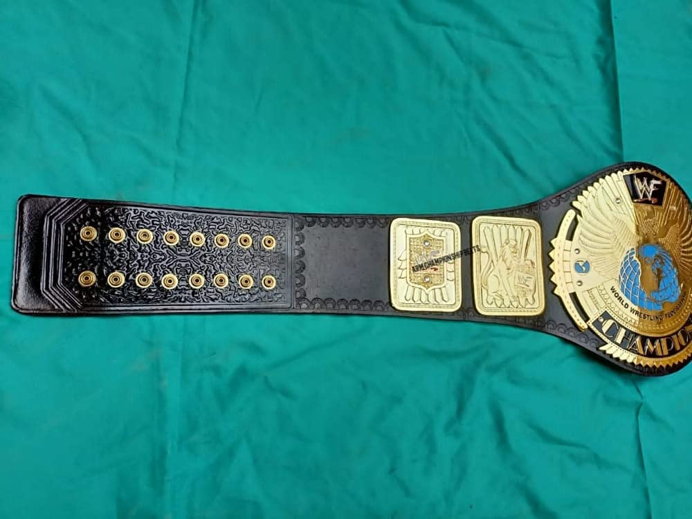 BIG EAGLE Block Logo Championship Wrestling Belt Real Leather Adult Size Belt (2MM BRASS),Multi & Black