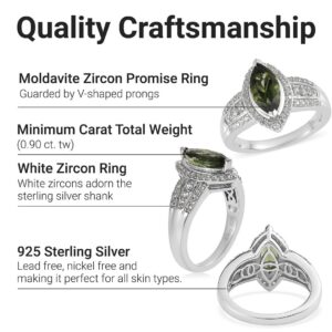 SHOP LC Ct 1 925 Sterling Silver Moldavite Promise Ring for Women Jewelry Engagement Anniversary Wedding Promise Platinum Plated Zircon Bride Size 8 Birthday Gifts for Women