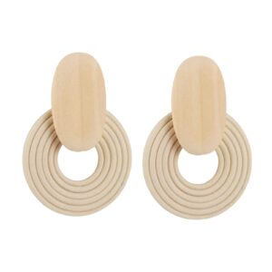 STWTR Women's Natural Wood Earrings Variety of Fashion Earrings Love Minimalist Retro Earring Set Natural Wood Hollow Round Earrings Arc