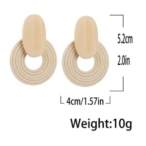 STWTR Women's Natural Wood Earrings Variety of Fashion Earrings Love Minimalist Retro Earring Set Natural Wood Hollow Round Earrings Arc