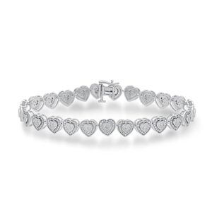 Jewelili Sterling Silver 1/4 Cttw Natural White Round Miracle Plated Diamond Link Bracelet, 7.5"