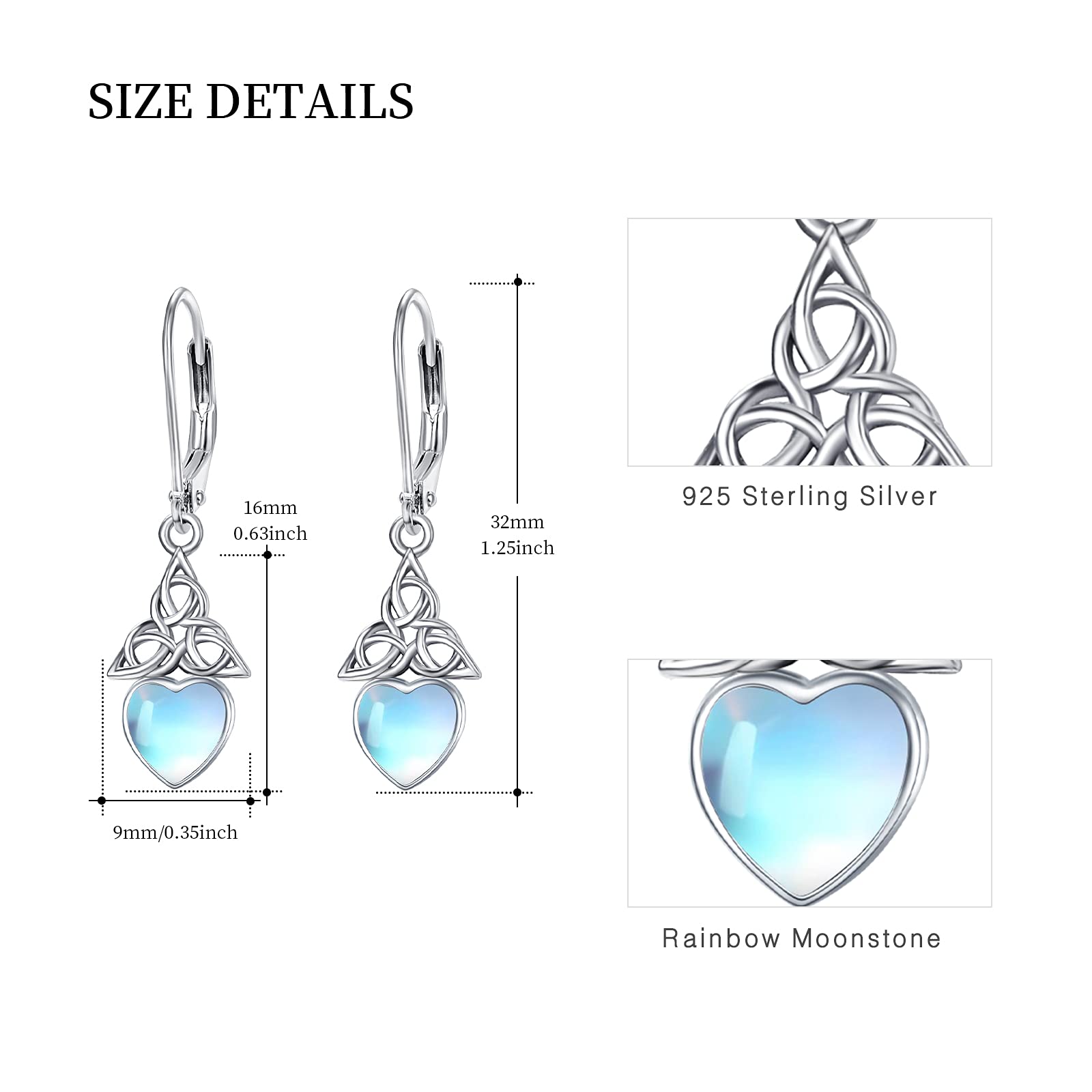 Celtic Dangling Earrings 925 Sterling Silver Moonstone Leverback Earrings Celtic Knot Drop Dangle Earrings Irish Celtic Jewelry Gifts for Women Christmas Celtic Earrings