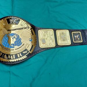 BIG EAGLE Block Logo Championship Wrestling Belt Real Leather Adult Size Belt (2MM BRASS),Multi & Black