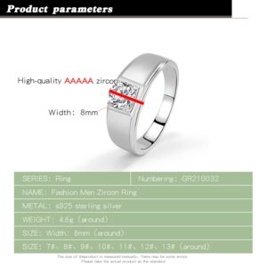 Dankadi Noble Men & Women Solid 925 Sterling Silver Ring Glittering 5A Cubic Zircon Inlaid Wedding Ring - index finger or Ring Finger Sizes 7-13# Fashion Jewelry Gift Party Accessories (13)