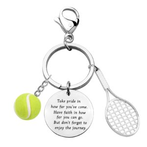 bnql tennis keychain gifts for tennis players tennis team gifts for tennis lover tennis balls keychain (silver)