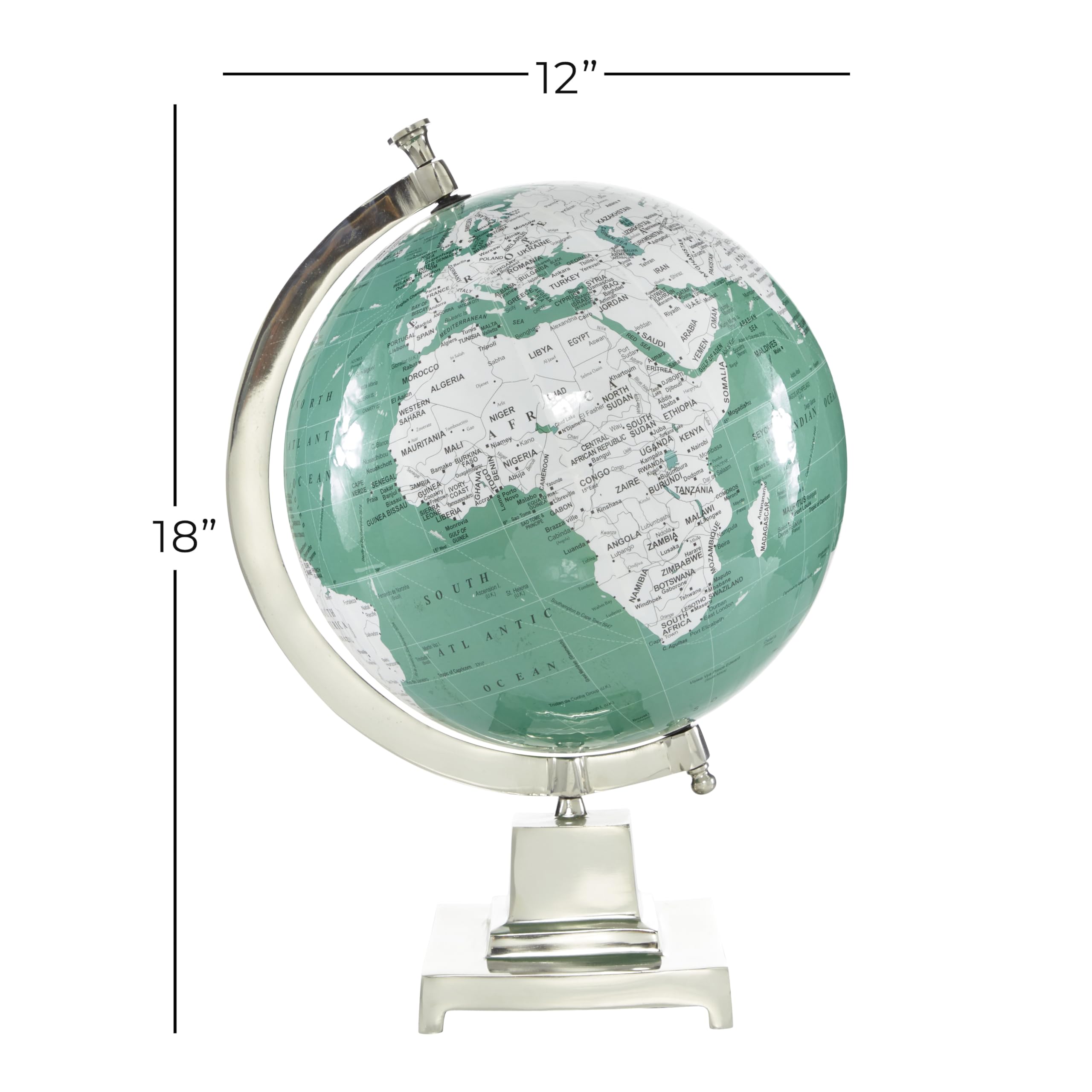 Deco 79 Aluminum Metal Globe, 12" x 12" x 18", Teal