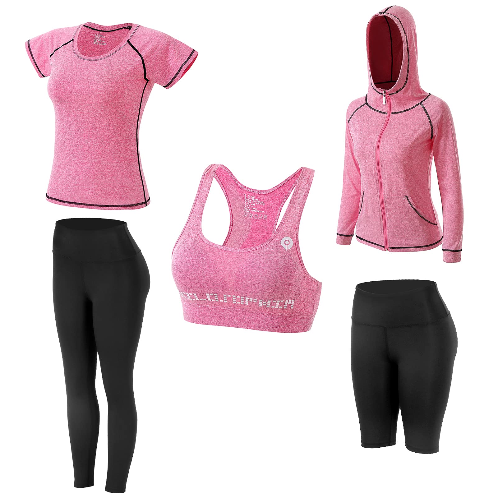 JULY'S SONG Women Workout Set Exercise Outfits for Yoga Gym Upgraded 5 Pieces Athletic Clothes Sweatsuit Tracksuit