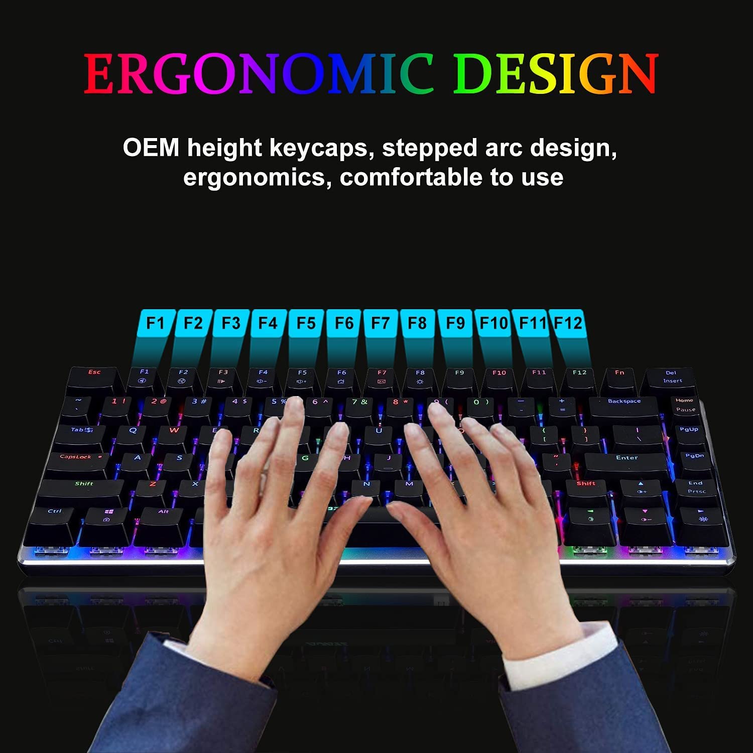 LexonElec RGB LED Backlit Wired Mechanical Gaming Keyboard,AK33 82 Keys Compact Metal Panel Computer Keyboard with 20 Lighting Effect Modes for Windows PC Gamers(RGB Black Switch)