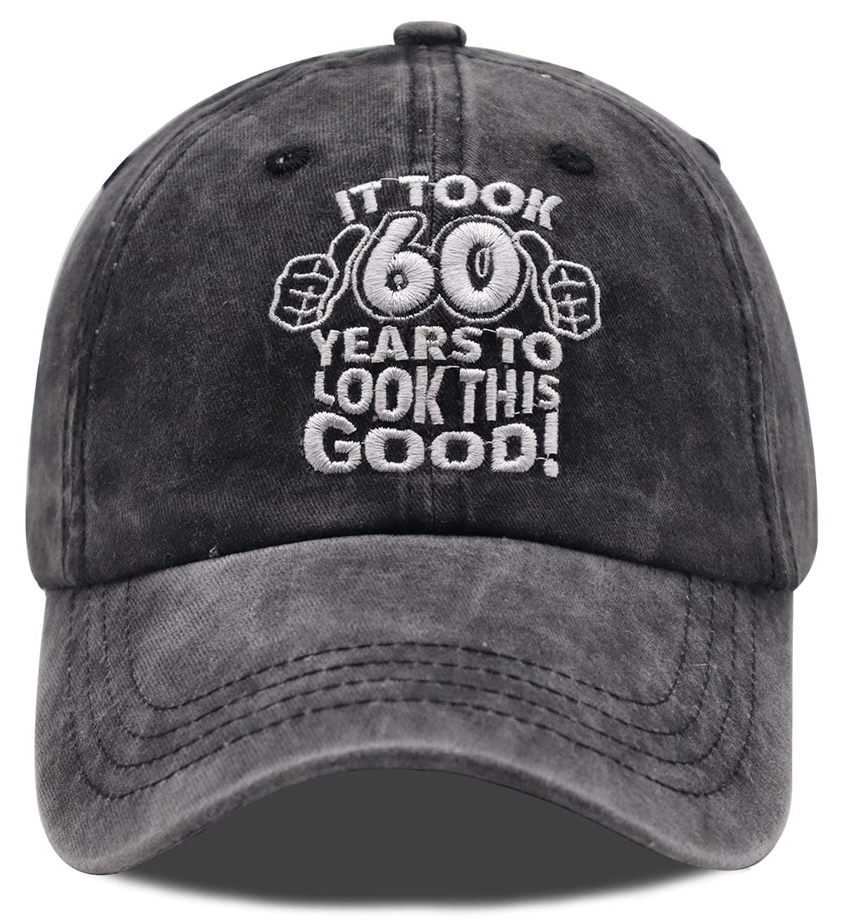 Vintage 60th Birthday Gifts Baseball Cap, Funny Embroidered Adjustable Washed Cotton Hats for Men Women Black