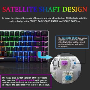 LexonElec RGB LED Backlit Wired Mechanical Gaming Keyboard,AK33 82 Keys Compact Metal Panel Computer Keyboard with 20 Lighting Effect Modes for Windows PC Gamers(RGB Black Switch)