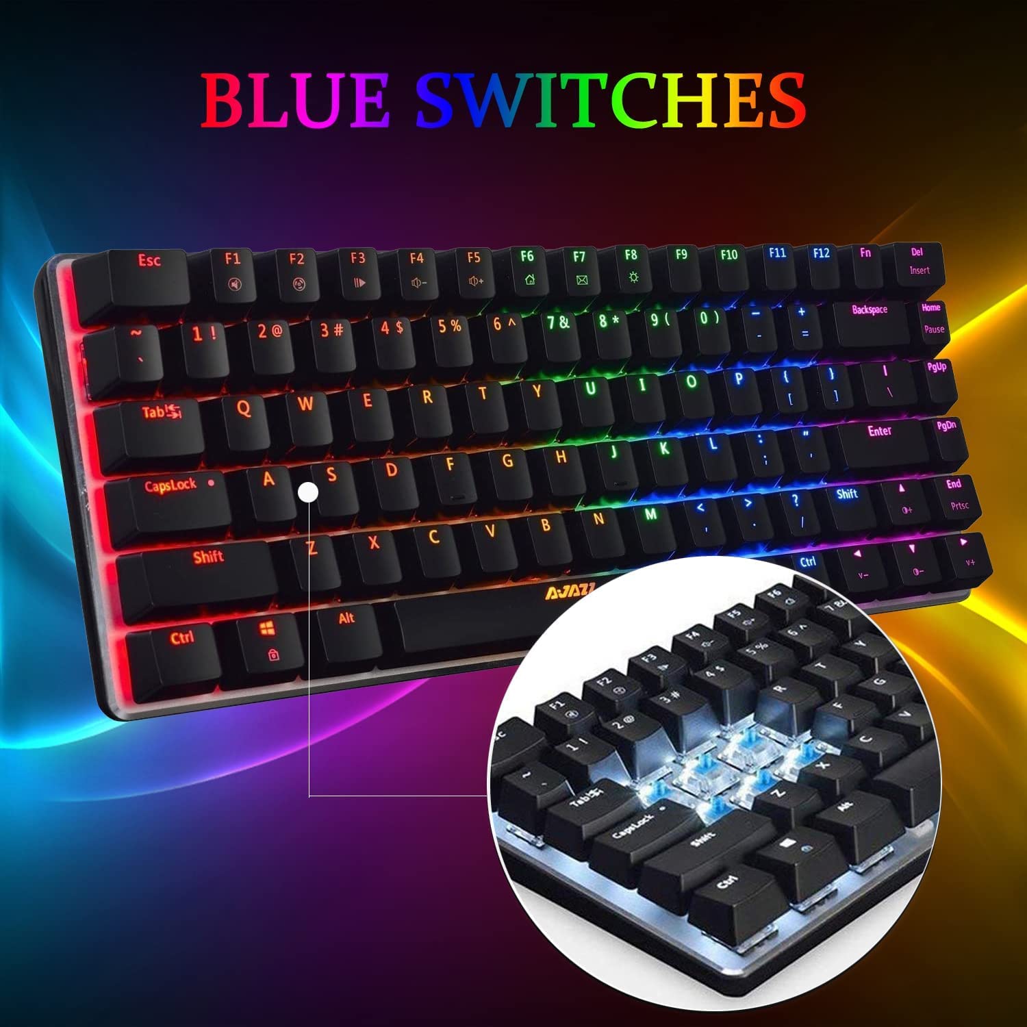 LexonElec RGB LED Backlit Wired Mechanical Gaming Keyboard,AK33 82 Keys Compact Metal Panel Computer Keyboard with 20 Lighting Effect Modes for Windows PC Gamers(RGB Black Switch)