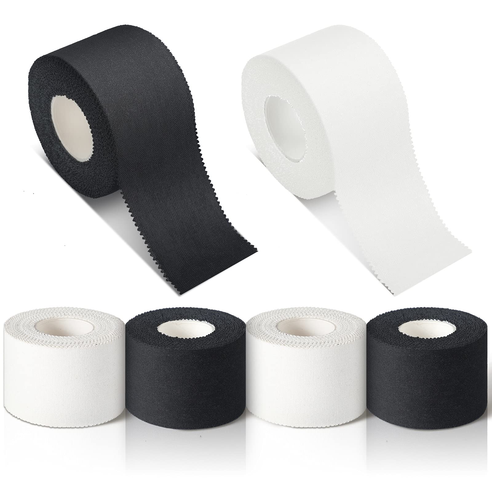 4 Pcs Pre Wrap Tape Athletic Finger Wrist Tape Sports No Sticky Residue Very Strong Easy Tear First Aid Injury Wrap for Athletes Trainers Boxing, 1.5 Inch x 33 Feet (Black, White)