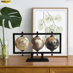 Rely+ Set of 3 4'' Earth Globe for Desk Office Decor World Globe Sturdy Metal Stand (NOT PLASTIC!) - Rotating Desktop Globe For Geographic Home Table Gift for adult Book Shelf World Landscape