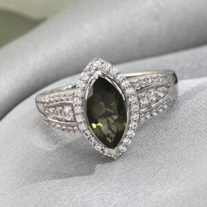 SHOP LC Ct 1 925 Sterling Silver Moldavite Promise Ring for Women Jewelry Engagement Anniversary Wedding Promise Platinum Plated Zircon Bride Size 8 Birthday Gifts for Women