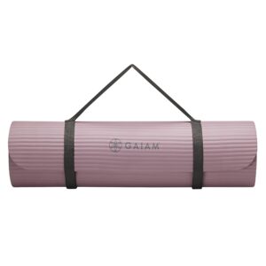 gaiam extra-thick yoga fitness mat and exercise mat with non-slip texture and easy carry strap - ideal for floor workouts and everyday yoga - supportive and portable, purple, 10mm