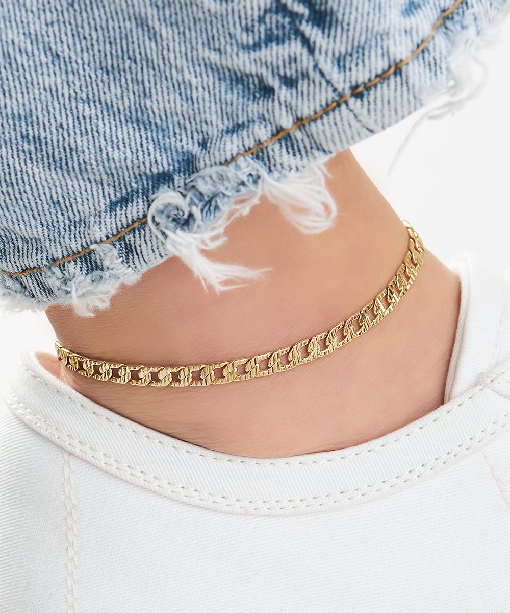 Barzel 18K Gold Plated Pave Curb Anklet for Women, 10 Inches - Made In Brazil