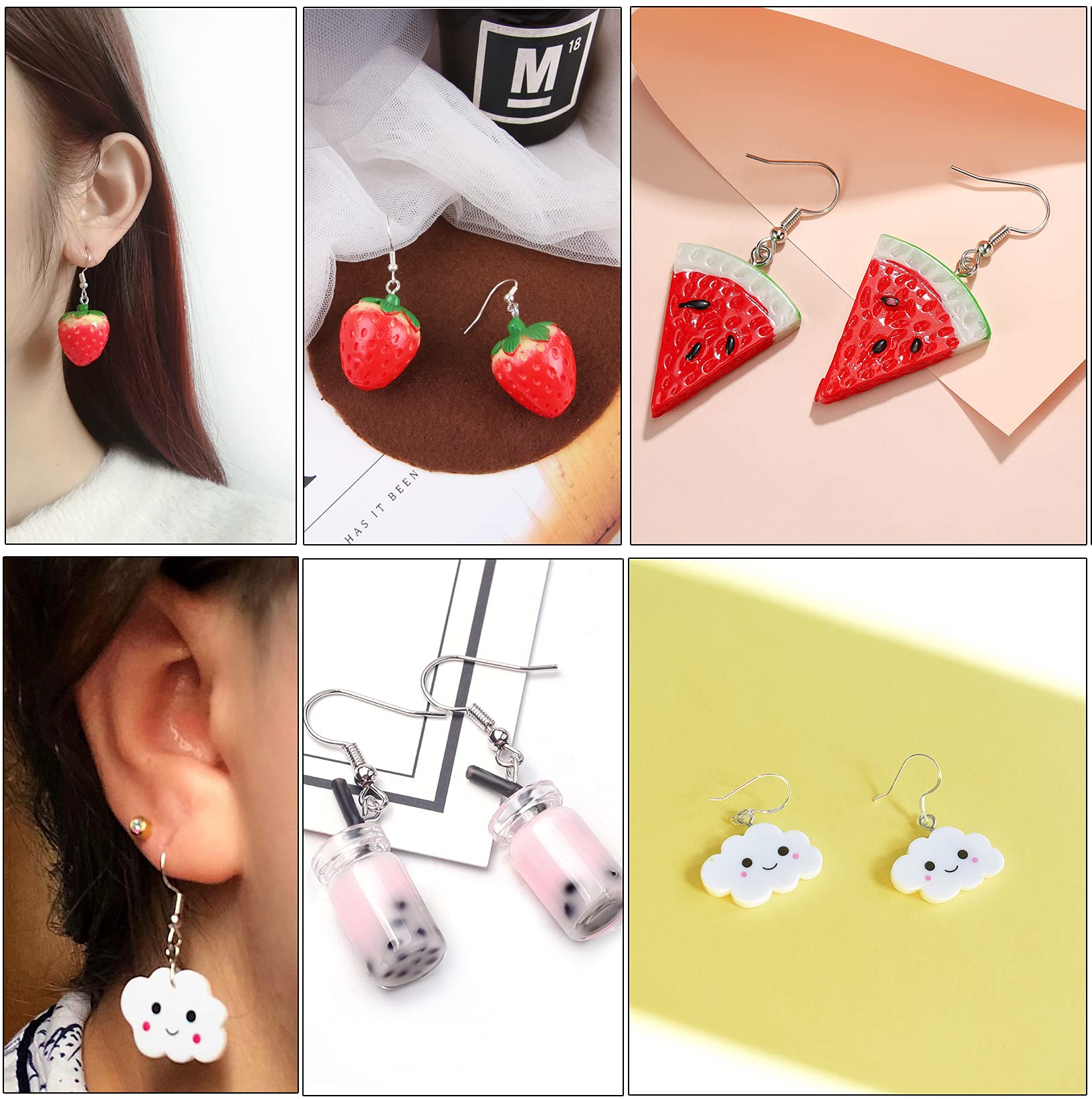 Jewdreamer 24 Pairs Cute Earrings Weird Earrings Set Funny Kawaii Earrings Fruit Gummy Bear Duck Water Bottle Goldfish Dinosaur Mushroom Butterfly Strawberry Dangle Earrings for Women