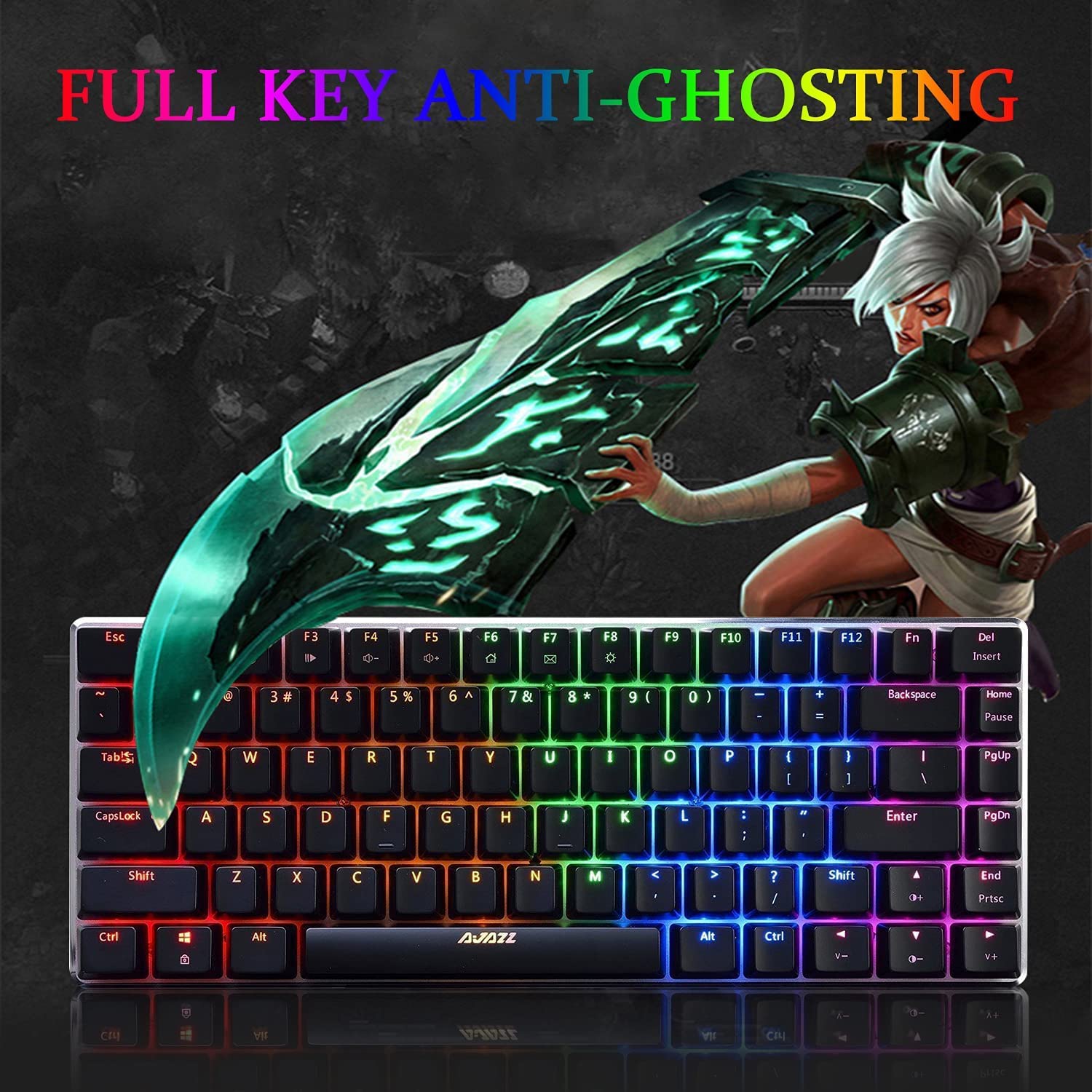 LexonElec RGB LED Backlit Wired Mechanical Gaming Keyboard,AK33 82 Keys Compact Metal Panel Computer Keyboard with 20 Lighting Effect Modes for Windows PC Gamers(RGB Black Switch)