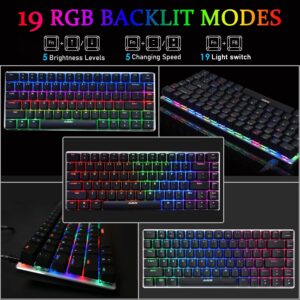 LexonElec RGB LED Backlit Wired Mechanical Gaming Keyboard,AK33 82 Keys Compact Metal Panel Computer Keyboard with 20 Lighting Effect Modes for Windows PC Gamers(RGB Black Switch)