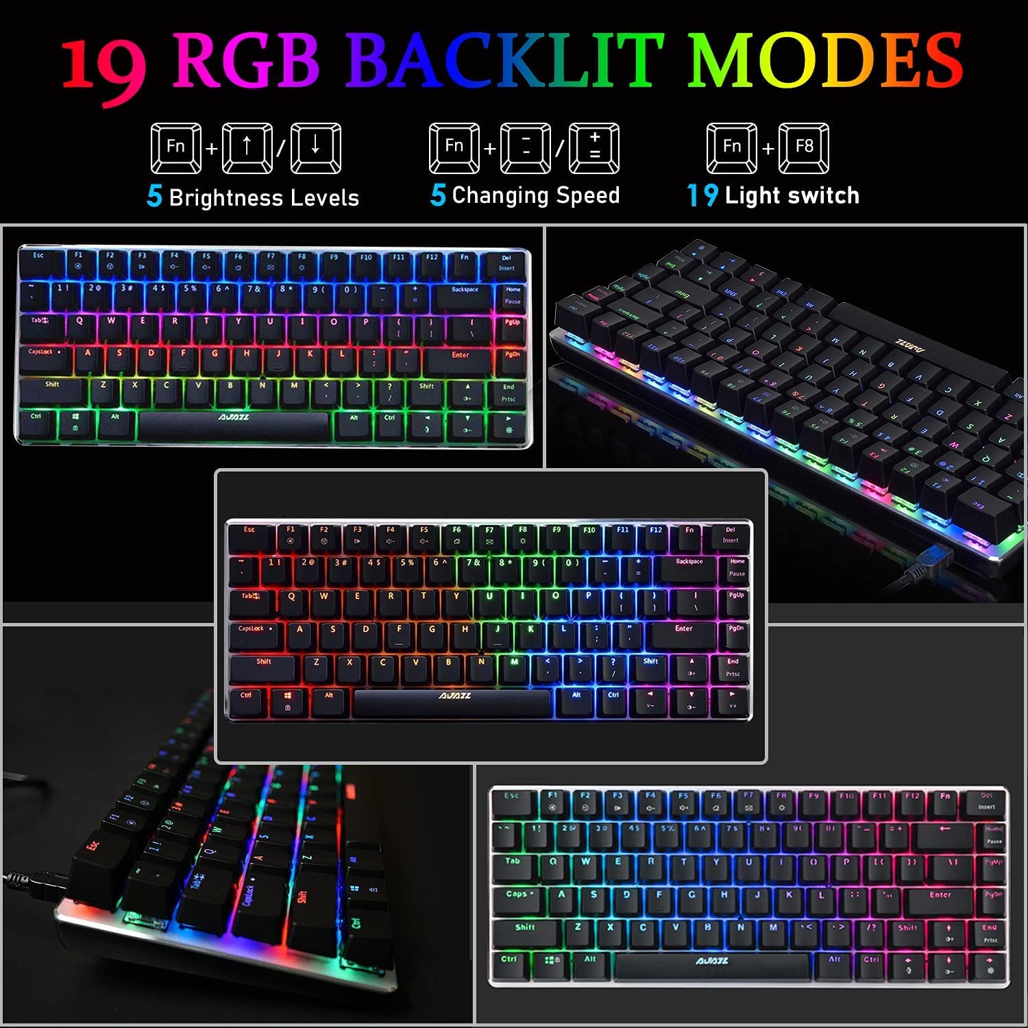 LexonElec RGB LED Backlit Wired Mechanical Gaming Keyboard,AK33 82 Keys Compact Metal Panel Computer Keyboard with 20 Lighting Effect Modes for Windows PC Gamers(RGB Black Switch)