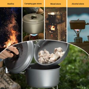 Bulin Camping Cookware Mess kit, Backpack Portable Campfire Cooking Pots Pans Kettle Set, Durable Lightweight Aluminum Cook Gear for Open Fire Hiking, Outdoor, Picnic (BPA Free Bowls, Plates)