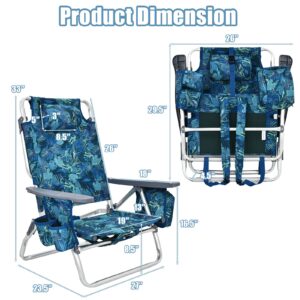 Giantex Beach Chair 2-Pack Sling Camping Chair, Sunbathing Chairs with 5 Adjustable Position, Head Pillow, Storage Bag, Towel Bar, Cup Holders, Folding Fishing Backpack Lawn Chairs(2, Navy)