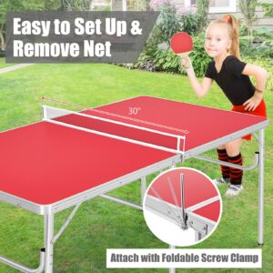 Goplus Foldable Ping Pong Table, 100% Preassembled, Portable Table Tennis Table Game Set with Net, 2 Table Tennis Paddles and Ping Pong Balls for Indoor Outdoor Use (Red-60'')