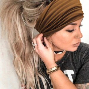 Wide Headbands for Women Black Stylish Head Wraps Boho Thick Hairbands Large African Sport Yoga Turban Headband Hair Accessories (Pack of 4)